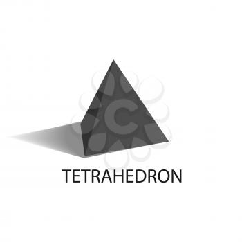 Tetrahedron black geometric figure with sharp angles and even size sides in shape of regular triangles that casts shade isolated vector illustration.