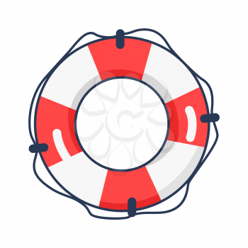 Shiny striped inflatable life buoy isolated vector illustration on white background. Beach equipment for security on water surface.