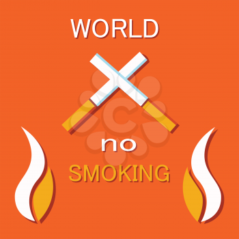 No smoking sign crossed cigarettes, not allowed tobacco symbol, forbiddance of smoke in public place vector illustration of cigar and burning fire poster