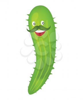 Cucumber isolated icon vector, smiling vegetable Mexican type. Veggie with moustache, summer ingredient with smile on face, happy cinco de mayo flat