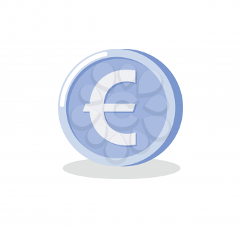 Silver circle euro, flat design style of coin with shadow, tax element, marketing and investment object, one round money on white, payment vector