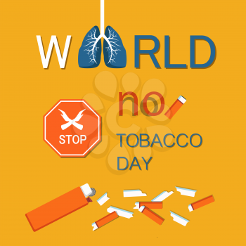 World no tobacco day WNTD celebrated on 31 May, broken cigarette, stop sign with crossed hands. Abstinence from nicotine consumption around globe vector