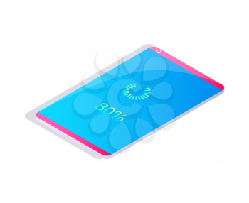 Loading connection process in laptop in realistic style vector. System software update, data upload or synchronize with progress bar on blue phone screen