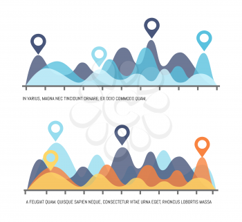 Infographic visualization of results of research vector. Location pointers on flowcharts layout, info chart with scale text sample explanation of data