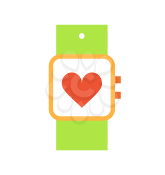 Sport watch with screen isolated icon vector. Smart bracelet device showing heart rate during trainings and workouts. Wristband with buttons on side