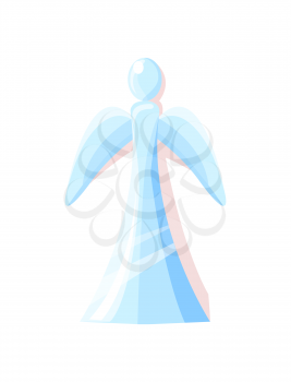 Award crystal glass icon closeup. Prize form of angelic figure with wings. Winged angel transparent trophy for winner isolated on vector illustration