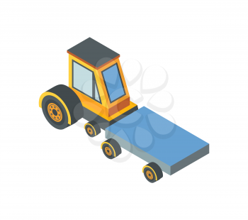 Construction machine transportation device with belt isolated icon vector. Working machinery industrial automated technics. Vehicle industry transport