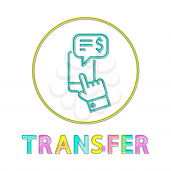 Transfer framed outline style icon representing fund transmittion and notification with dollar symbol. Minimalistic glyph for bank site interface vector