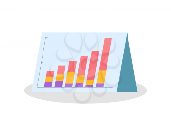 Raising graphs and charts on triangle paper board vector. Increase of sales, statistical information vector in flat style isolated on white, good forecast