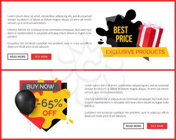 Retail shop promo poster with sale badge emblem, super discounts on popular goods vector landing page template. Advertising with balloon and gift boxes