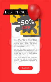 Best choice 50 percent sale on products vector web site template. Blot and ribbons, inflatable balloon, clearance and promotion, proposition offer