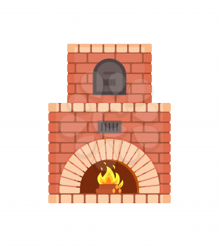 Fireplace with fire burning inside isolated icon vector. Decoration of home interior and furniture helping to warm up in winter, wooden fuel flame