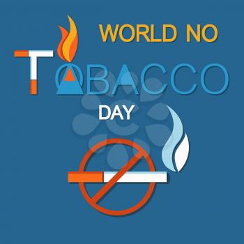 World no tobacco day, no smoking sign crossed burning cigarette, not allowed forbiddance of smoke in public place vector illustration of cigar in red circle