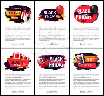 New offer on black friday, shops sellout discounts vector. Presents and gifts decorated with ribbons, commercial promotion of stores with sale prices