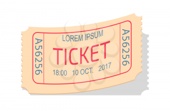 Ticket entry admission vector illustration in realistic design. Permission to enter on performance, paper invitation coupon in flat style