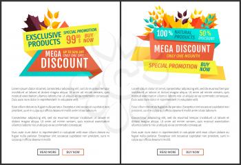Mega discount exclusive natural product autumnal proposition. Super offer limited time only one month. Special promotion hot price posers set vector