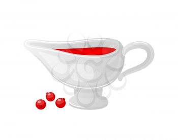 Cranberry sauce served in ceramic bowl and berries isolated icons set vector. Gravy and jam for main courses and dishes. Fruit homemade sweet liquid