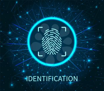 Identification poster illuminated digital data storage vector. Fingerprint and scanning system of prints recognition. Authentication method fingermark scan