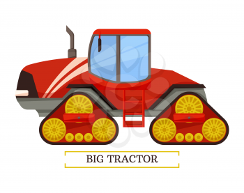 Big tractor machinery isolated icon vector. Machine for farming and agriculture with pipe, ladder and wheels. Transportation and mechanization of work