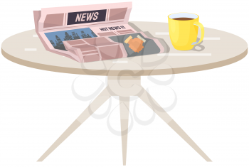 Paper publication, morning report. Publishing article, newspaper about business, city life on table near cup of coffee. Newspaper with hot news headline. Paper country affairs, daily news theme