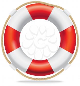 Lifebuoy red and white life ring with rope. Device for rescuing drowning sailor. Remedy for people who can not swim. Lifebuoy for pulling people out of water. Rescue device marine ship equipment