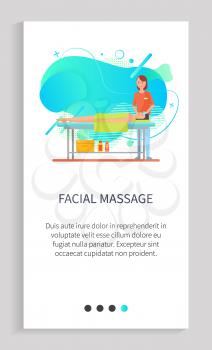 Facial massage vector, therapist helping client to look young and healthy, cosmetics and cosmetology procedures in spa salon. Masseuse customer. Website or app slider template, landing page flat style