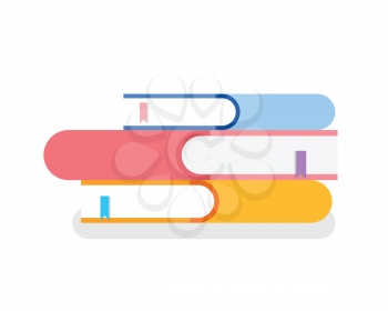 Pile of books in covers with bookmarks isolated icon vector. Isometric 3d signs with printed information, encyclopedia and reference literature closeup