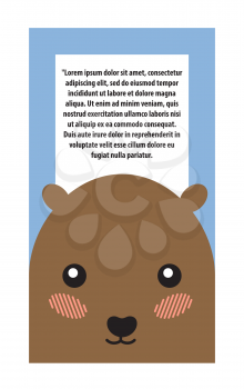 Hamster head on book cover design with place for text banner, vector cute animal isolated on blue background. Hamster face on poster or brochure for kids