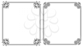 Ornamental frames with vintage decor elements, decorative angels or corners vector illustrations in linear style isolated on white background
