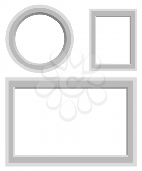 Simple frames set with strict border of round, rectangular and square shape isolated on white. Minimalist empty frameworks collection vector illustration. Plain framing for photos, interior decoration
