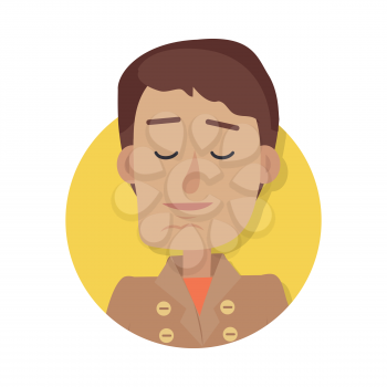Man face emotive icon. Male character resting with closed eyes flat vector illustration isolated on white. Happy human psychological portrait. Positive emotions user avatar. For app, web design