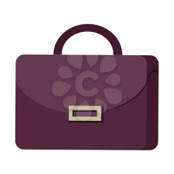 Purple suitcase with handle and clasp flat design graphic image on white background. Vector illustration of men s accessories. Hand drawn icon in cartoon style for infographics, websites, app.
