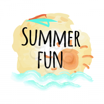 Summer fun poster with abstract sky and sea water vector illustration banner with place for text in flat style, tropical calm background
