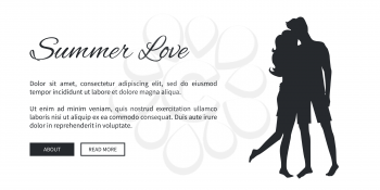 Summer love template poster with lovely hugging couple silhouette isolated on white with written text information nearby vector web banner