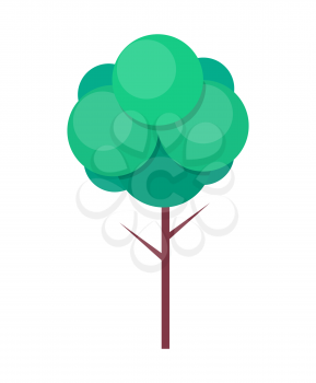 Green tree with thin trunk and green leaves made of round circles vector illustration icon isolated on white background. Clean nature concept