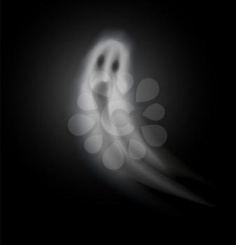 Ghost of Halloween poltergeist scaring people and haunting victims at night. Isolated icon closeup of spooky apparition appearing at dark part vector