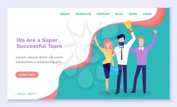 We super successful team online learning tutorial. Distance course of man and woman corporate for business success. Educational website or webpage template, landing page flat design style vector