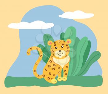 Wildcat live in safari, savanna or jungle. Leopard or panther, jaguar or cheetah, dangerous animal. Wild predator in wilderness or zoo. Big cat with spotted coat. Vector illustration in flat style