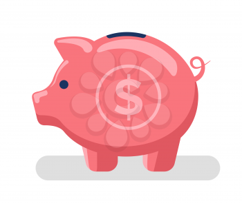 Pig for keeping money vector, deposit and safety of financial assets of individual isolated icon flat style. American currency, stable market saving