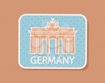Germany capitals traveling badge magnet isolated icon vector. German architectural sight, Brandenburger Tor high gates with wide colones in Berlin