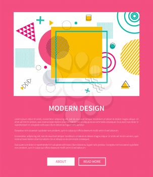 Modern design website sample, contemporary abstract pattern made of geometric forms, information below and buttons on vector illustration