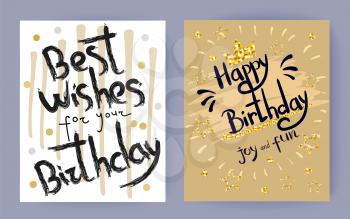 Best wishes for your Birthday congratulation on set of two beautiful posters. Vector illustration with festive colorful posters decorated with stars