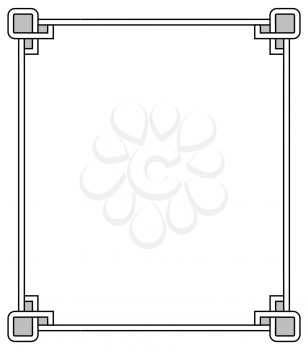 Border with geometric corners, frame with vintage ornamental elements vector illustration in flat style isolated on white background, empty inside