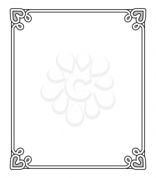 Frame with heart-shaped figures at each corner on top and on bottom, empty inside of it vector illustration isolated on white background