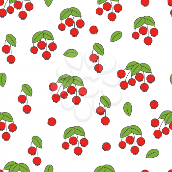 Rose hip seamless pattern. Red berries on stem with leaves flat vector on white background. Ripe fruits cartoon illustration for wrapping paper, prints on fabric, greeting cards design