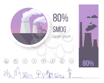80 smog air pollution warning poster with factory pipes that spread emissions and small ecology themed icons vector illustration.