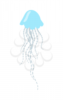 Blue jellyfish cartoon character. Jellyfish flat vector isolated on white background. Aquatic fauna. Medusa icon. Animal illustration for zoo ad, nature concept, children book illustrating