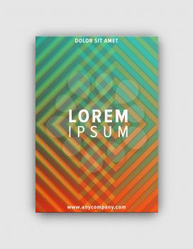 Modern design geometric cover with colorful crossing lines, headline on centerpiece, and text sample below vector illustration isolated on white