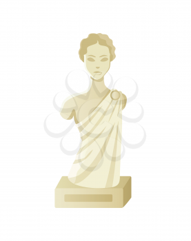 Bust of woman, stone antique sculpture, element of exhibition, portrait view of lady monument, goddess female, goddess model, statue for museum vector