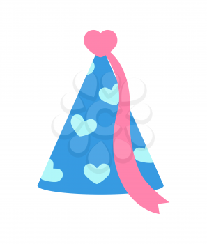Princess party banner with celebration cap blue color with ribbon and pattern consisting of hearts vector illustration isolated on white background
